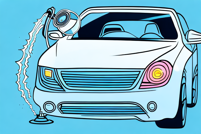A car's headlight being cleaned by a headlight washer system