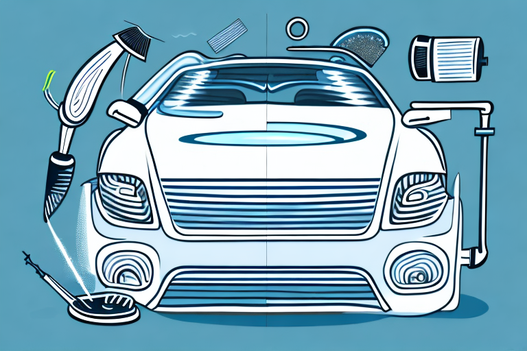 Car headlights being cleaned with a cleaning solution and a cloth