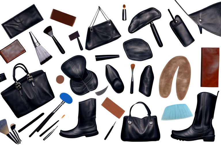 A collection of leather items such as a jacket