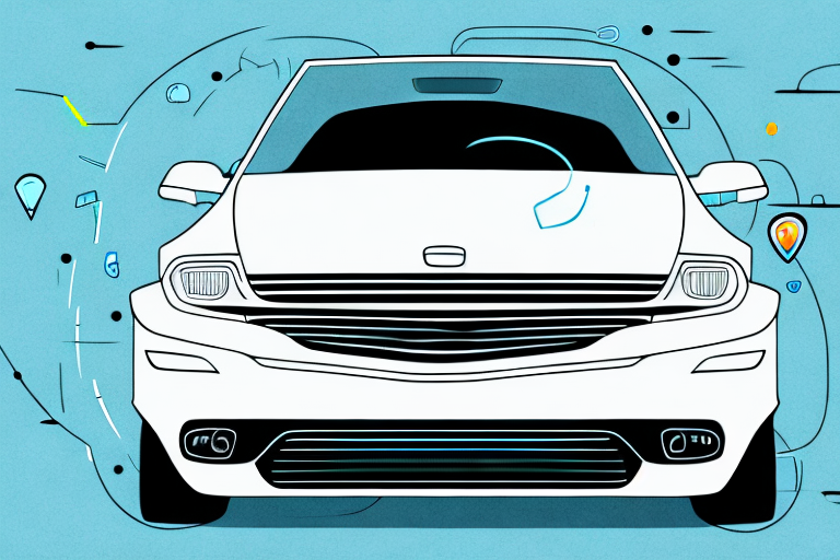 A car with highlighted features such as a navigation system