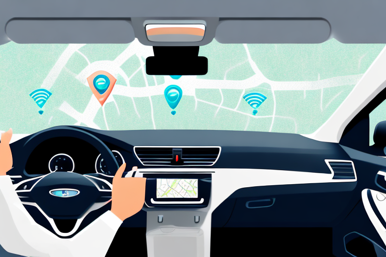 A car interior with a gps device on the dashboard