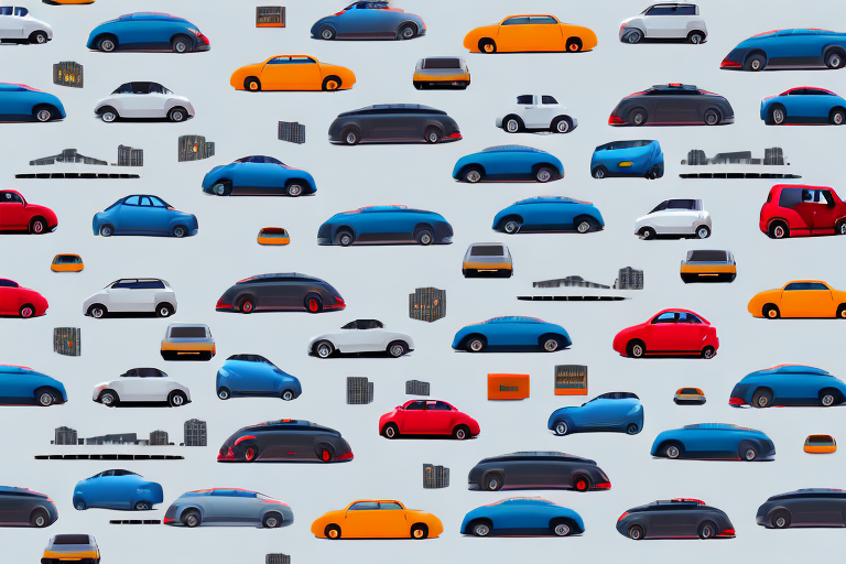 A cityscape with various types of parked cars