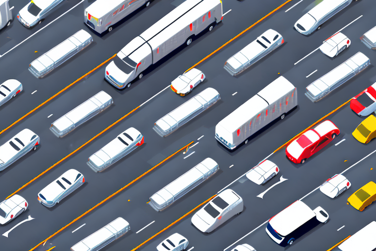A congested autobahn with various vehicles maintaining safe distances