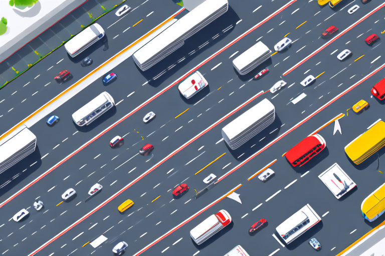 A highway scene with cars neatly arranged to form a clear path in the middle