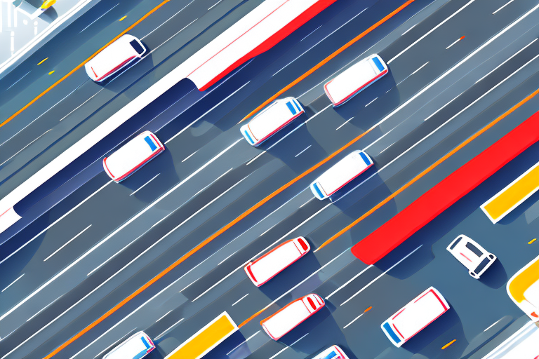 A highway scene with cars positioned in a way that forms a clear rescue lane in the middle
