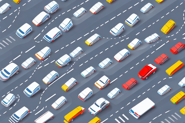 A busy autobahn with various car breakdown scenarios such as a flat tire