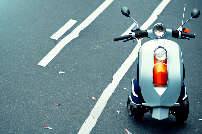 A scooter with a helmet hanging on its handle