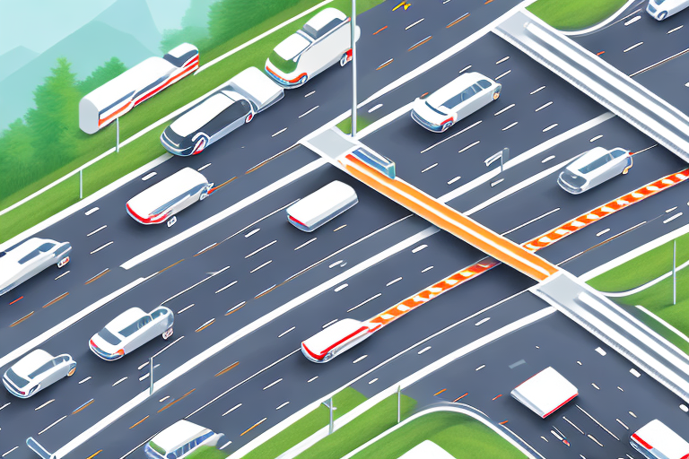 A german autobahn with various traffic signs and a few cars maintaining appropriate speed and distance