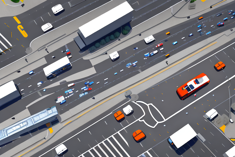 A city street layout with clear traffic lanes