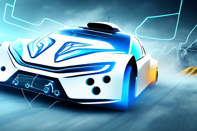 A futuristic rally car equipped with hybrid technology