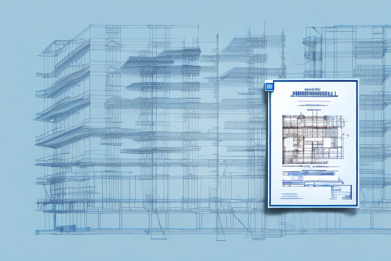 A construction site with a blueprint and a stamped approval document