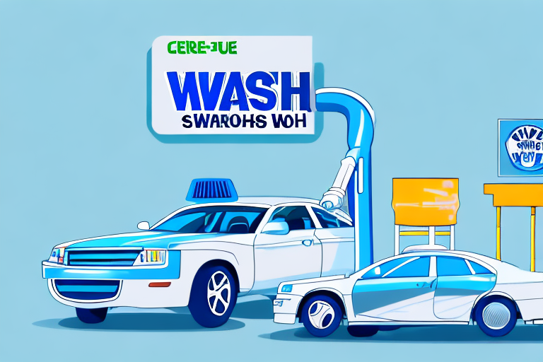 A self-service car wash station with various tools like high-pressure water guns