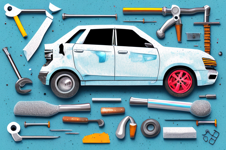 Various car body repair tools such as a hammer