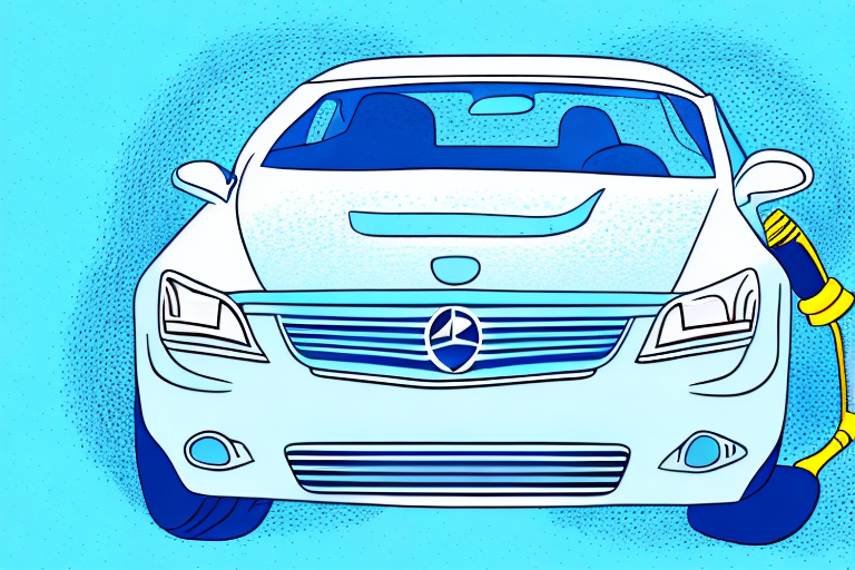 A car being detailed with various cleaning tools like a vacuum