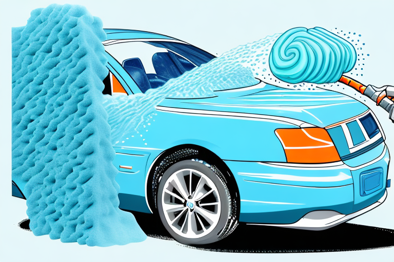 A car being washed with a bucket of soapy water