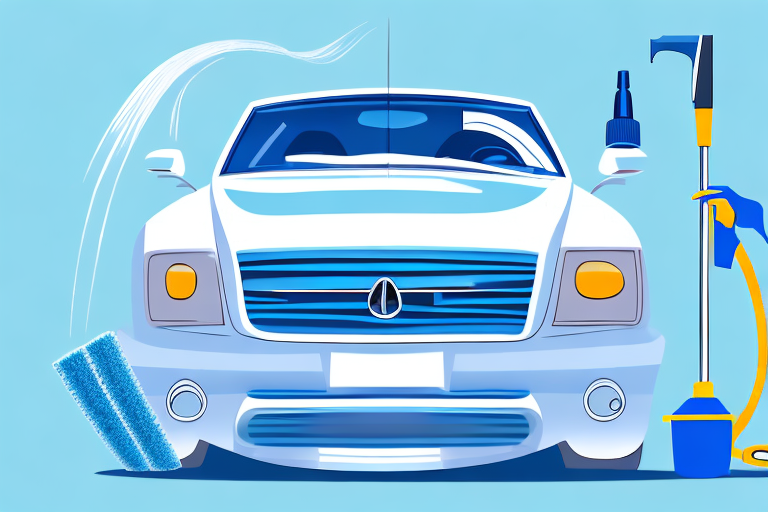 A professional car cleaning station with various cleaning tools and a shiny