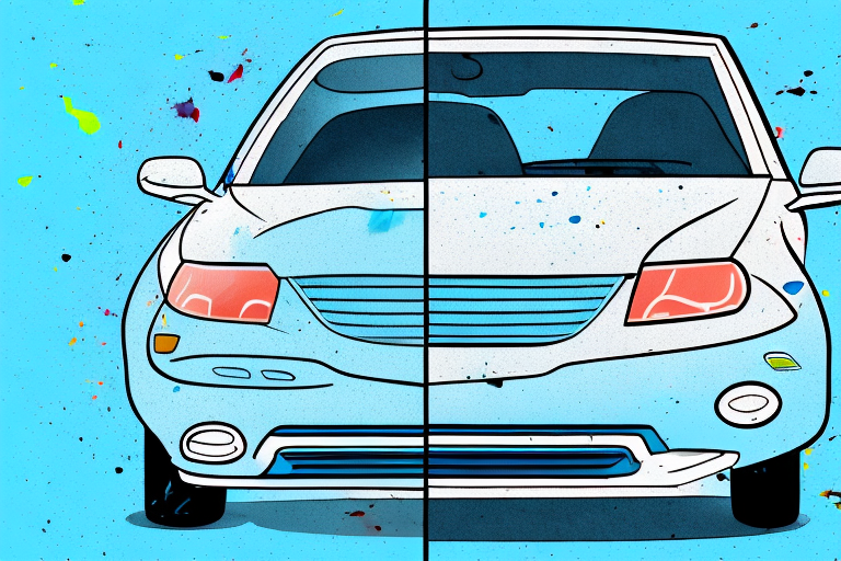 A car door with a visible paint damage before and after the repair