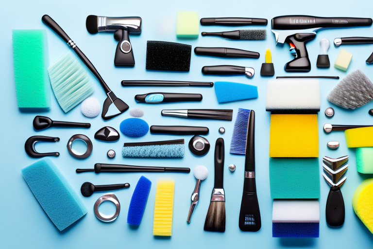 A comprehensive car cleaning kit with various tools like brushes
