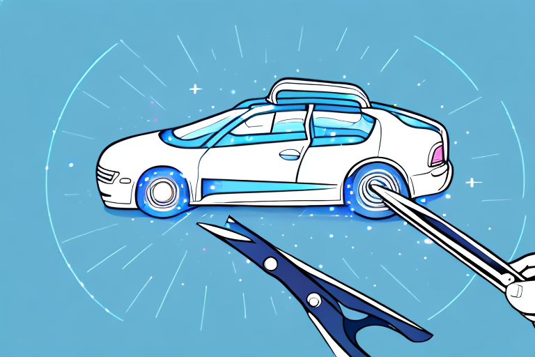 A windshield wiper being carefully cut with a pair of scissors