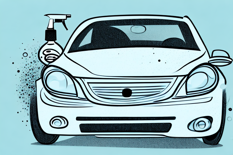 A car parked in a driveway with various household items like vinegar