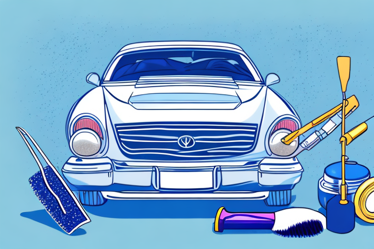 A collection of different car polish and wax products placed on a winner's podium