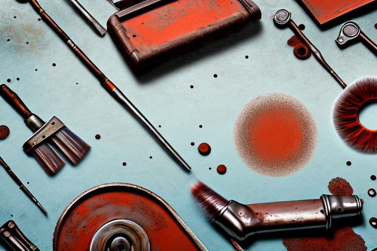 Various tools and products used for rust removal