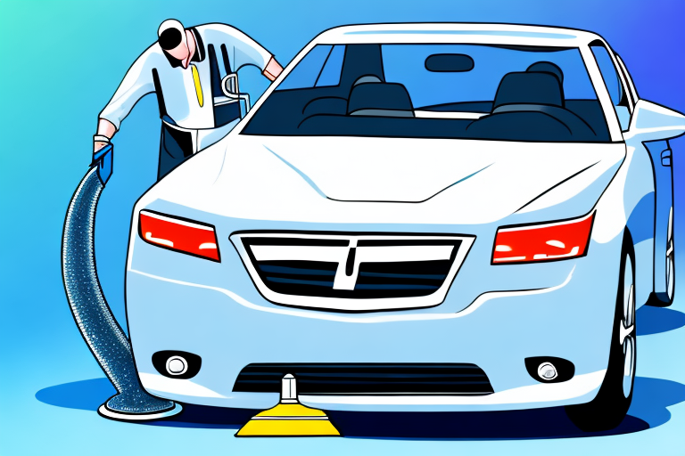 Several car paint cleaners placed on a table with a car in the background