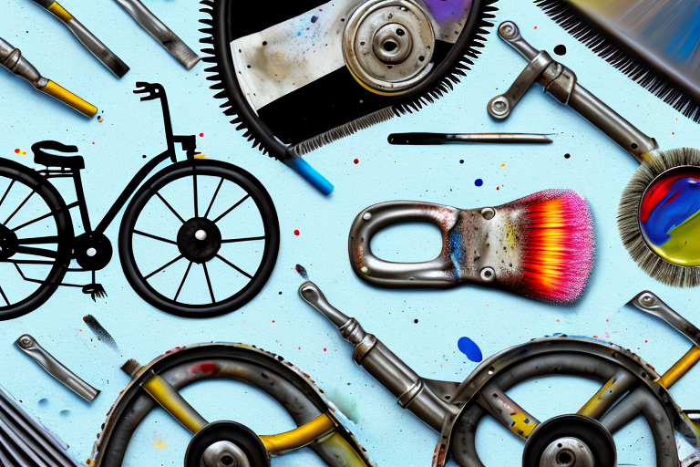 Various metal objects like a bicycle