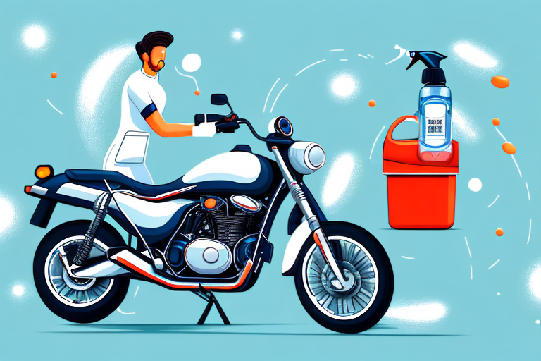 A motorbike being cleaned in a self-service wash box
