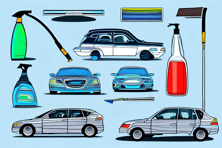 Various car cleaning tools like a microfiber cloth