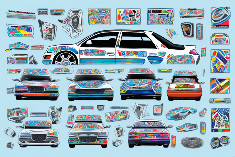 A car with various stickers on it