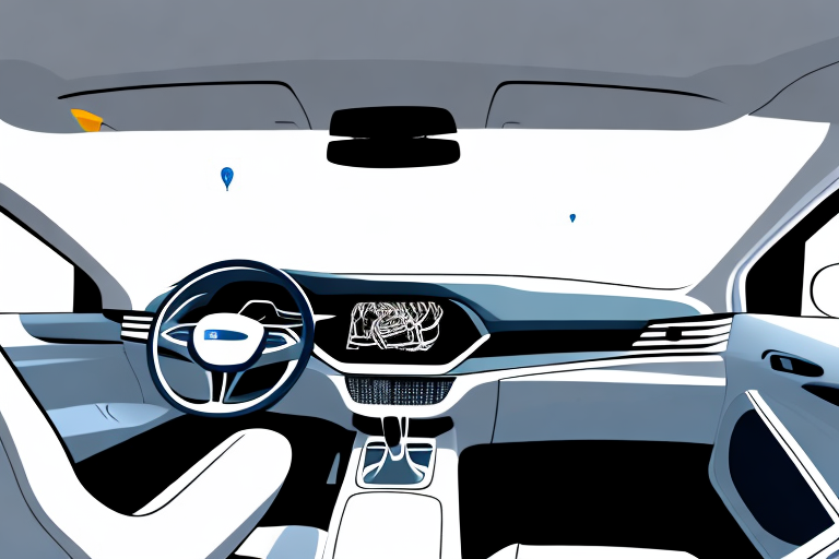 A car's interior highlighting the airbags in various locations such as the steering wheel