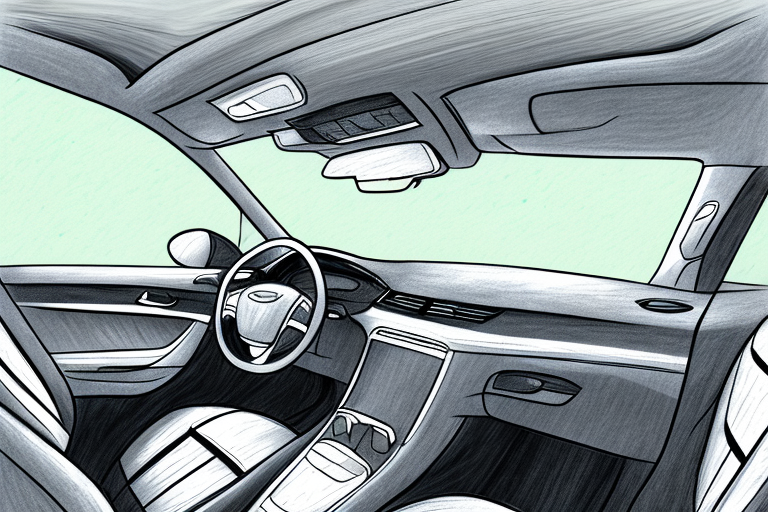 A car interior focusing on a visibly dirty car seat with cleaning supplies like a brush