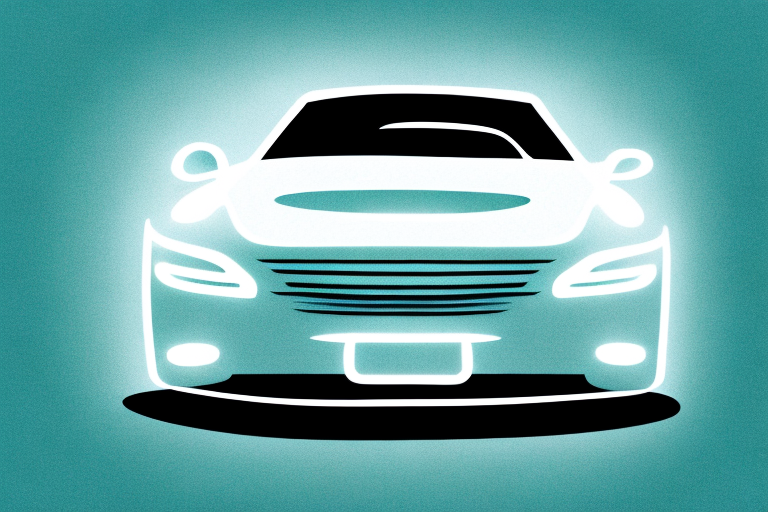 A car with its headlights brightly illuminated