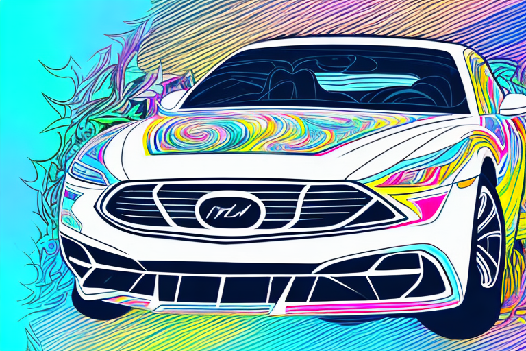 A sleek car adorned with various colorful and stylish design foils