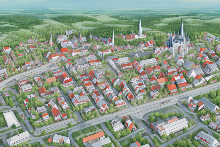 The small german town of pillig with various buildings under construction
