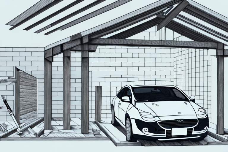 A carport under construction with a focus on the side wall