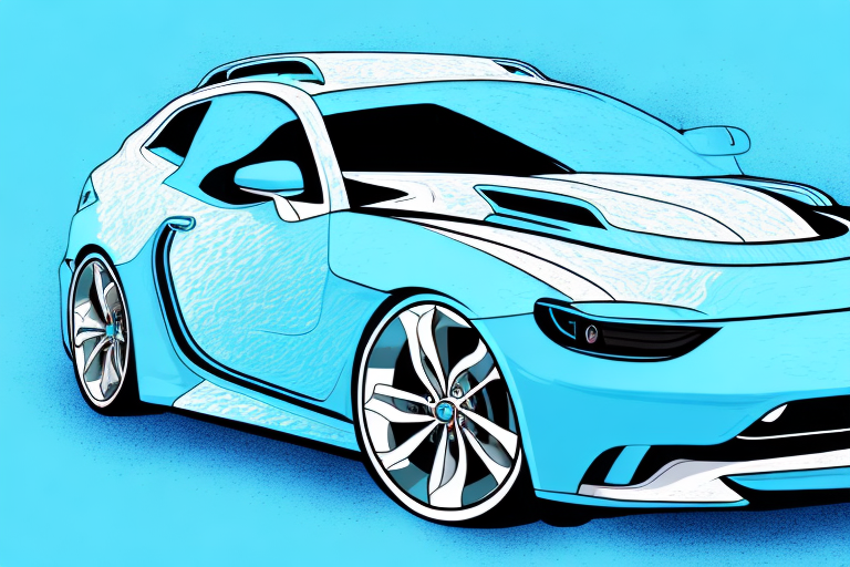 A car with a sleek baby blue wrap