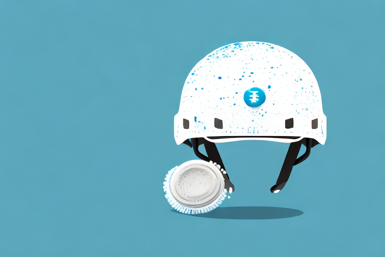 A helmet with its removable padding being cleaned in a basin of soapy water