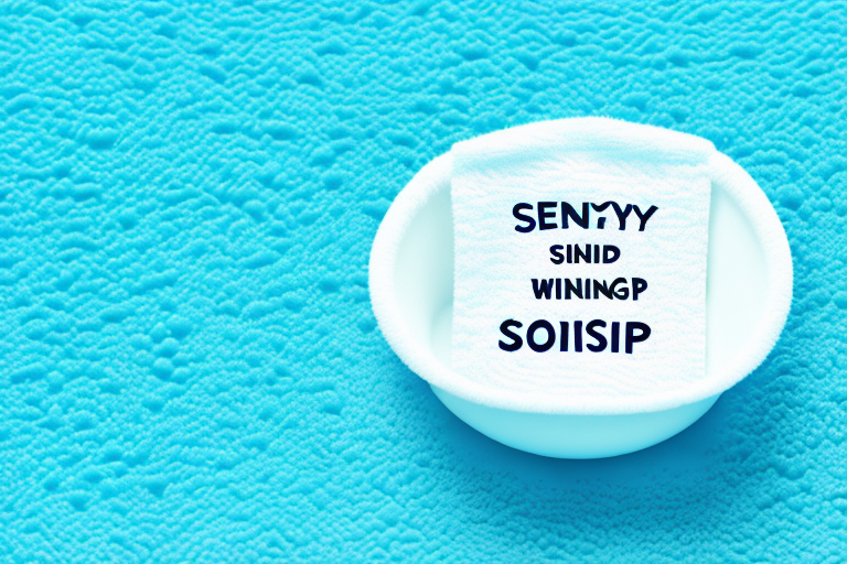 A microfiber towel submerged in a basin filled with soapy water