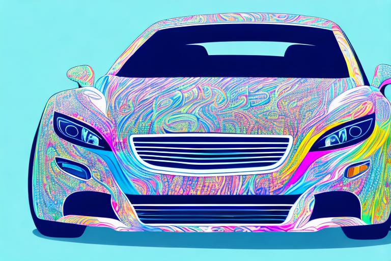 A car partially wrapped in a vibrant