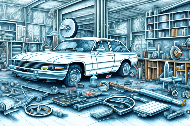 A car in a workshop setting