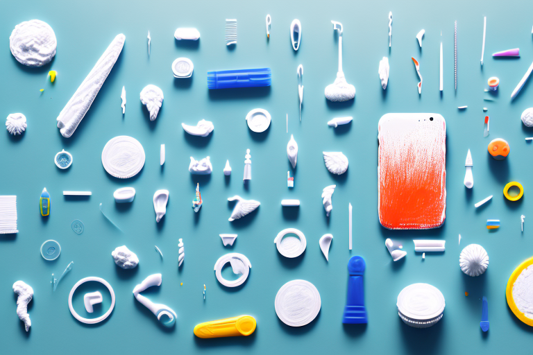 Various plastic items like a phone case