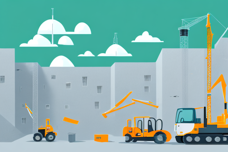 A construction site with various building tools and equipment