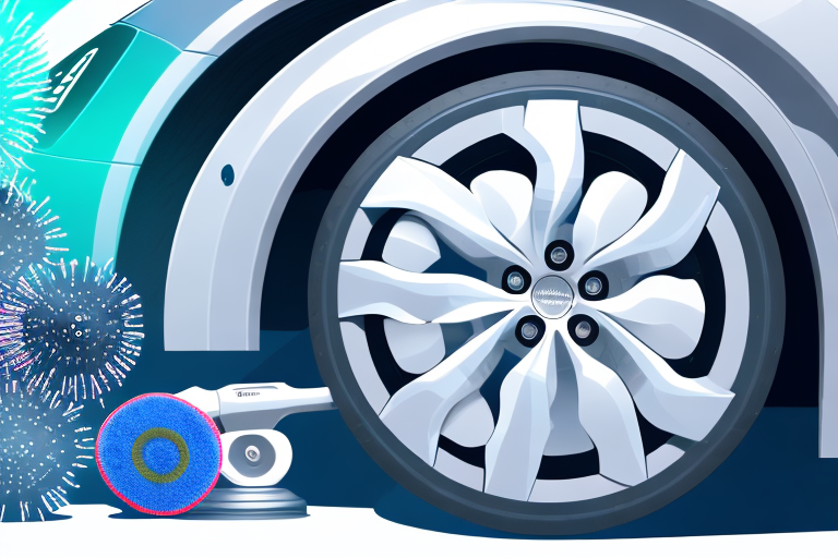 Several different types of wheel cleaners displayed next to a sparkling clean car wheel