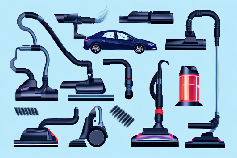 A few efficient car vacuum cleaners placed near a sparkling clean car