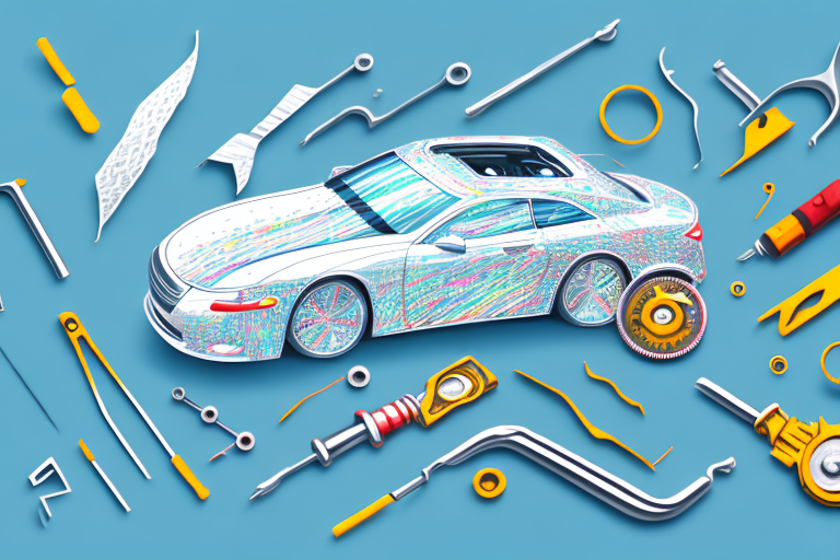 A car with parts of its foil wrap being peeled off