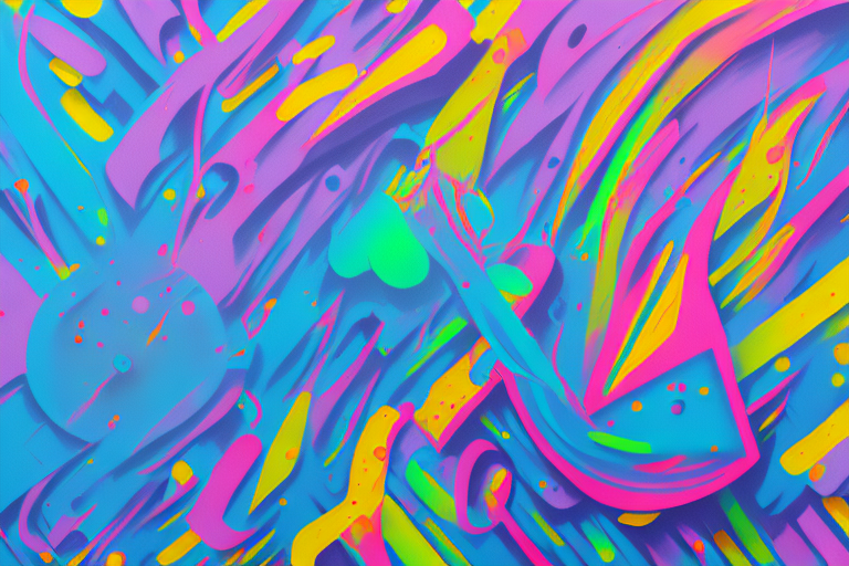 A spray paint can with vibrant colors spraying onto a wooden surface