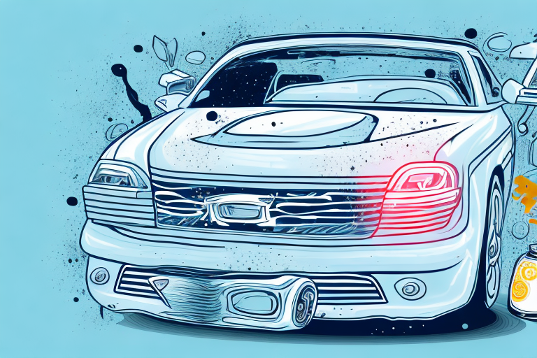 A car with visible adhesive residues on its paintwork and various tools like a plastic scraper