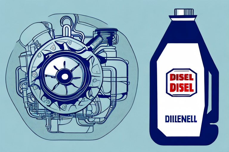 A diesel engine with a bottle of two-stroke oil next to it